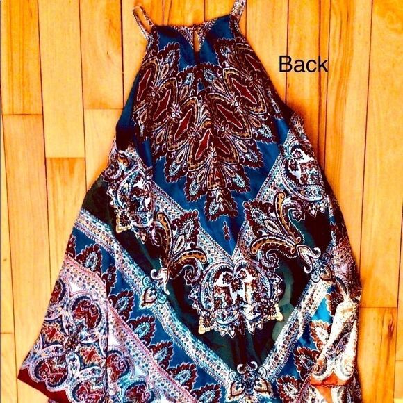 FESTIVAL NIGHT RIDER BOHO KERCHIEF HEM DRESS - TRUE TEAL/TAN 8 NWT - Picture 2 of 16